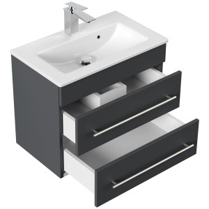 Posseik Badmöbel Portus 600 SlimLine Grafit mit Waschbecken und zwei Schubladen.