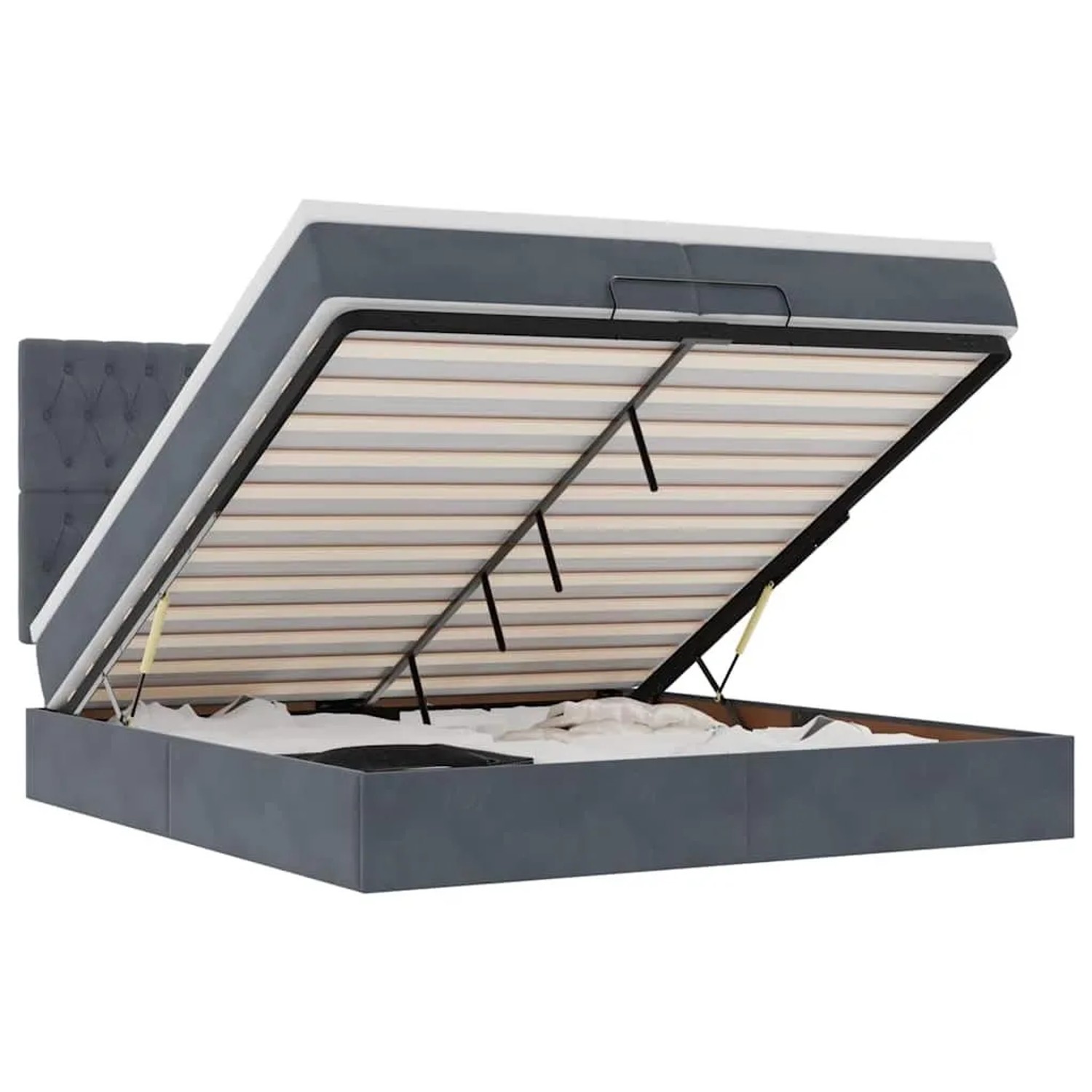 vidaXL Ottoman-Bett mit Matratzen und LEDs Dunkelgrau 200x200 cm Samt 3314415