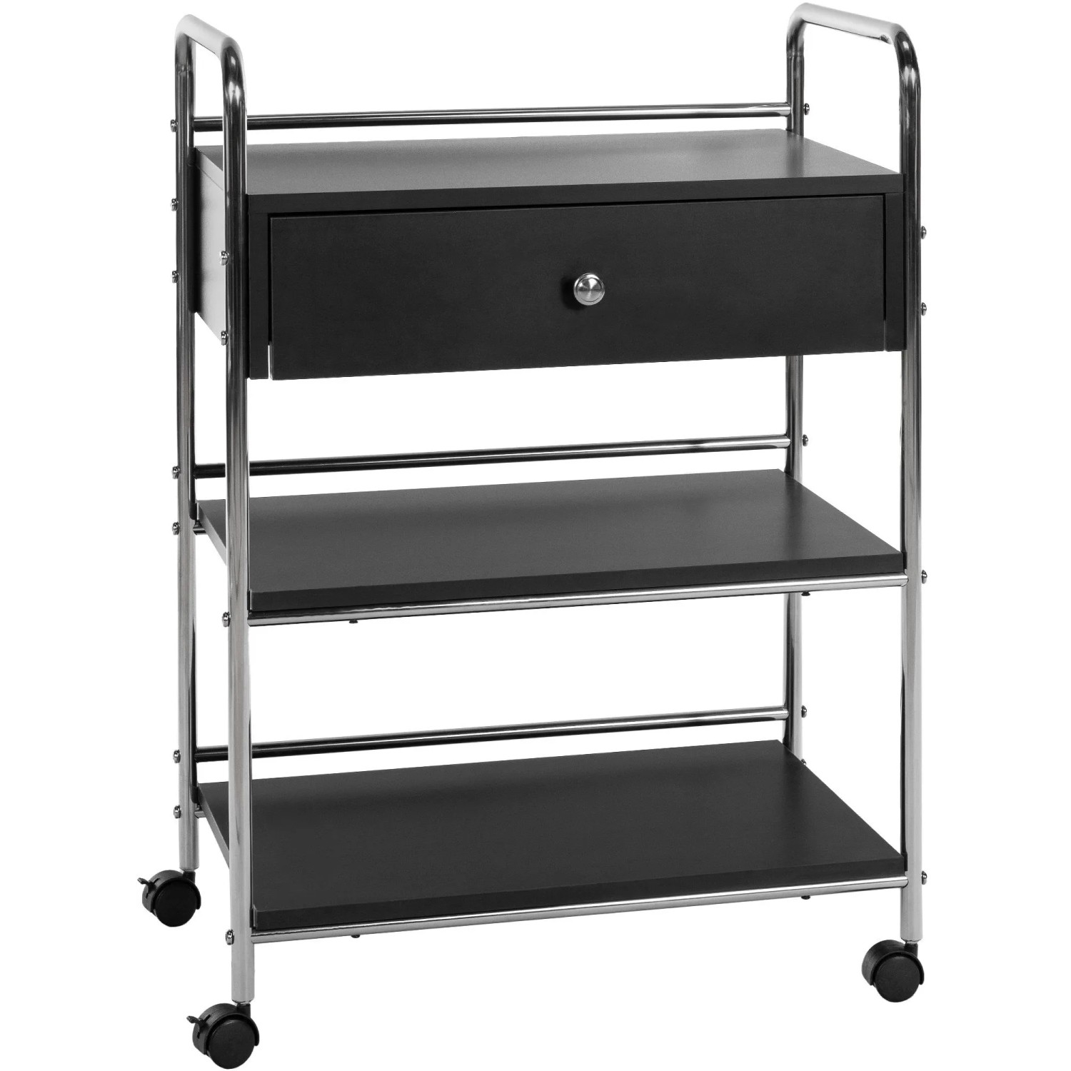 DELUKE Rollwagen Beistellwagen Mit Rollen KLIA Schublade & Ablagen,Metall Gerätewagen Mobil Schwarz