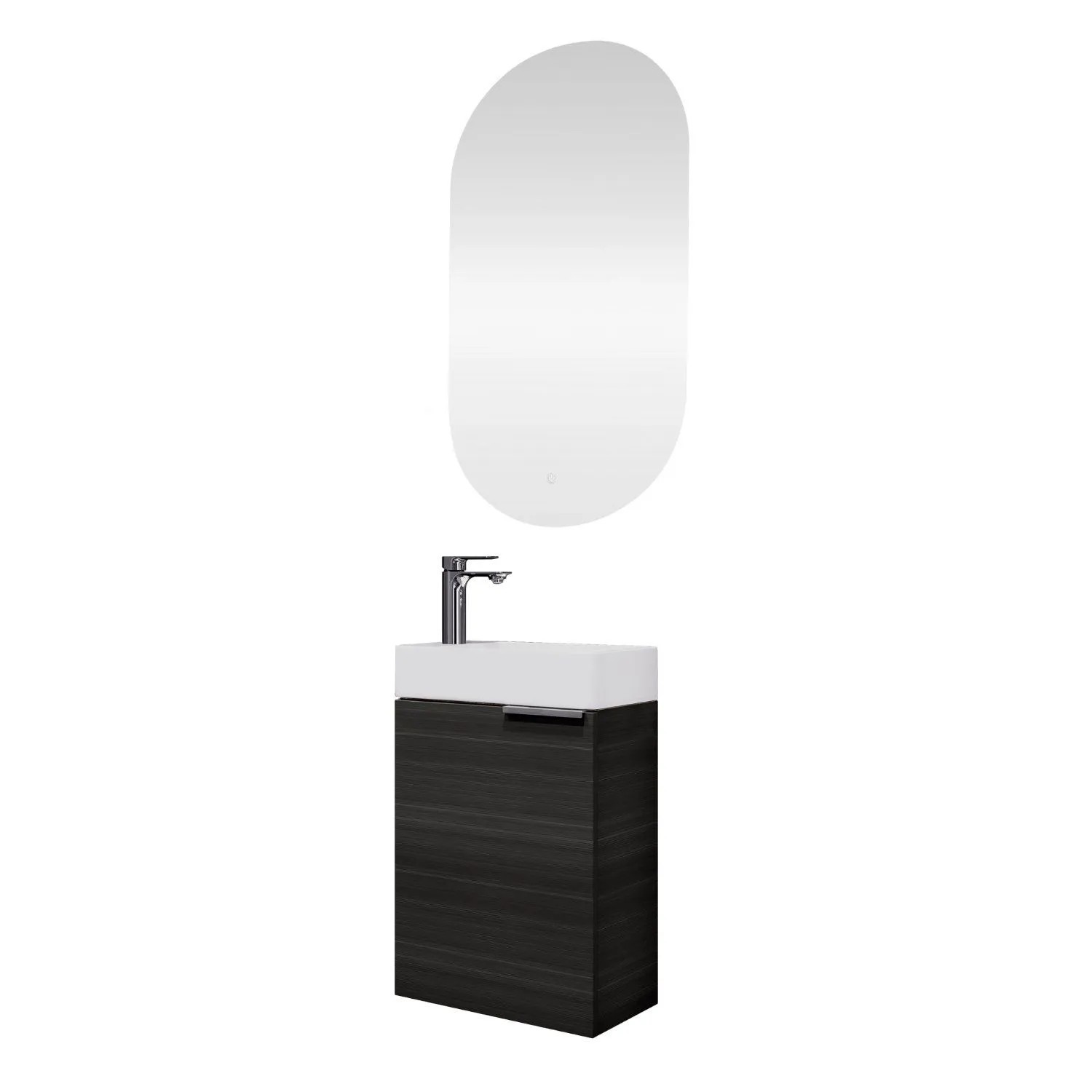 Planetmöbel Badmöbel Set 40 cm Anthrazit mit Keramikwaschbecken LED Spiegel Soft Close