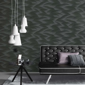 Schwarze Vliestapete mit Wellenmuster und 3D Effekt von Bricoflor im modernen Wohnzimmer.
