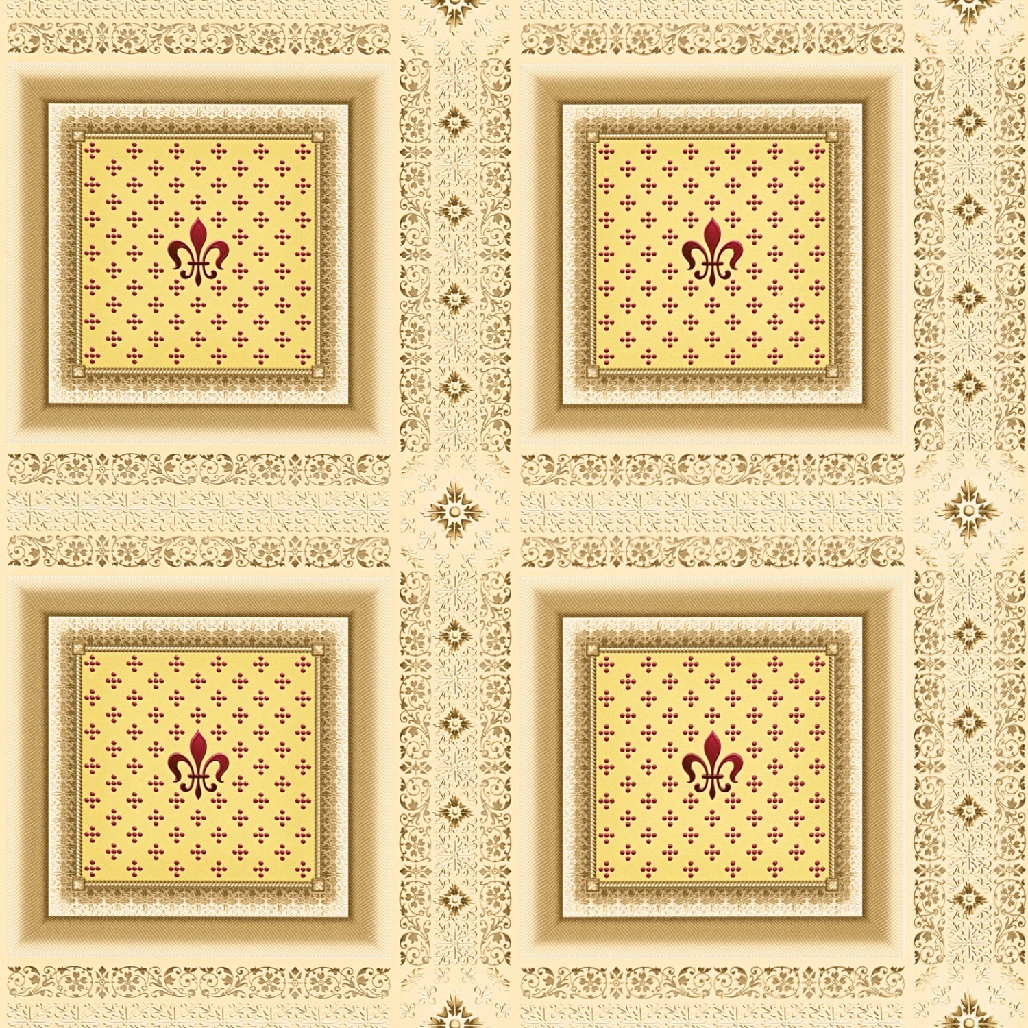 Bricoflor Französische Lilie Tapete Elegant Kachel Vliestapete im Barock Stil in Gold Vlies Wandtapete in Wandvertäfelung Optik für Esszimmer