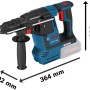 Bosch Professional GBH 18V-26 Akku-Bohrhammer mit Maßen, Teil des Combi-Kits.