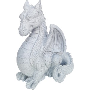 Graue Deko-Figur Drache, stehend, 37x24x47 cm, für Garten und Innenbereich.