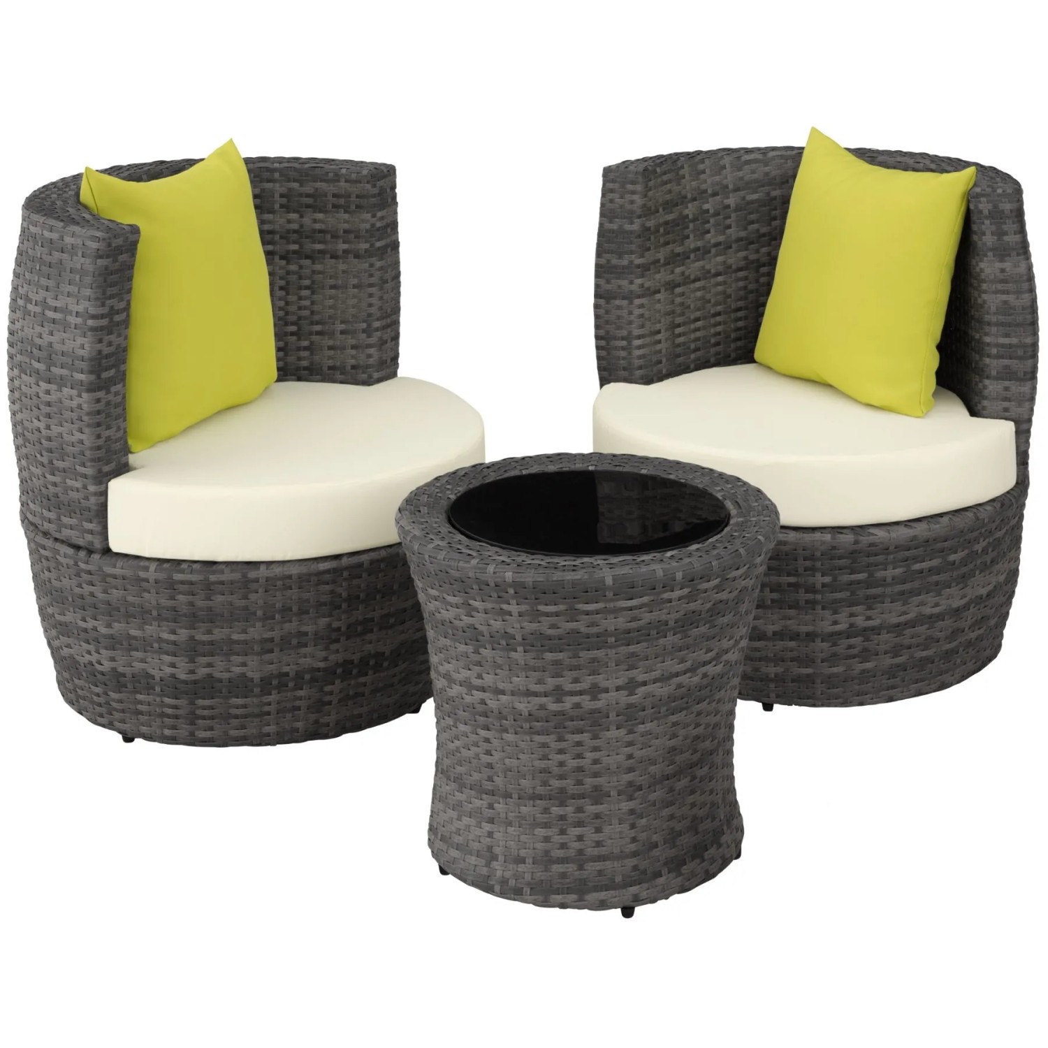 Tectake Aluminium Rattan Sitzgruppe Nizza Wetterfest und Uv Beständig Dicke Polsterung  68 x 71 x 72 cm Grau