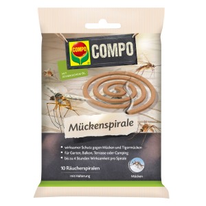 Compo Mückenspirale, 10 Stück im Pack. Räucherspirale gegen Mücken für Garten, Balkon und Camping.