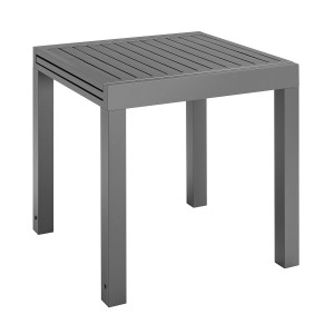 Ausziehbarer, grauer Juskys Gartentisch Laki 70x70 cm aus Aluminium für Terrasse und Garten.
