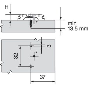 Blum Kreuzmontageplatte Clip Langloch Stahl Spanplattenschrauben Distanz 0 mm