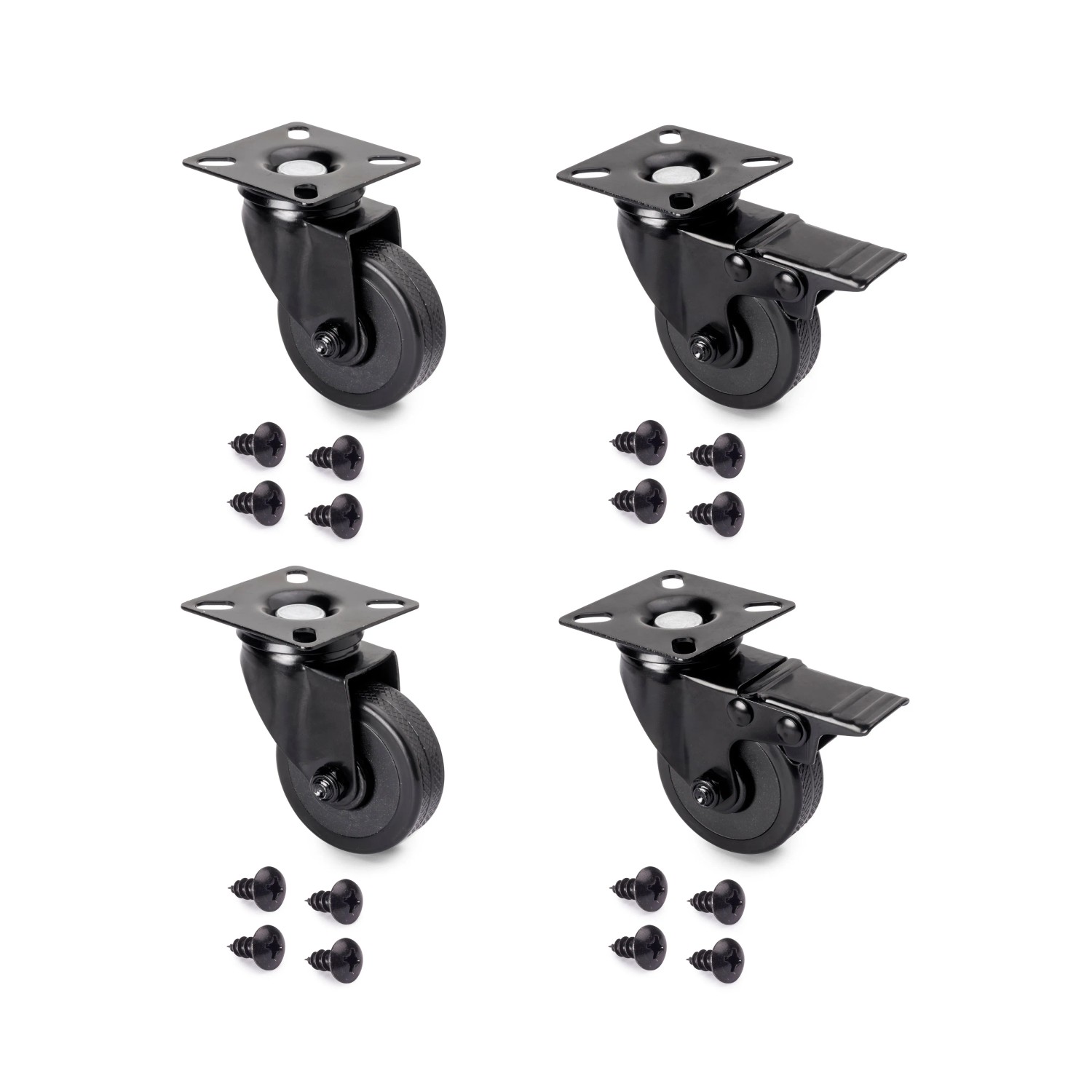Emuca Lot von 4 Rollen Black mit Montageplatte Durchmesser 50 mm Kunststoff und Stahl Schwarz
