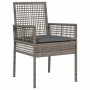 Grauer vidaXL Gartenstuhl aus Rattan mit Kissen, Teil der 5-tlg. Essgruppe.