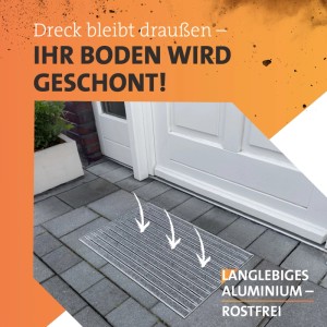 Grauer SWmat Fußabtreter 80x60 cm mit Alu-Rahmen für Innen & überdachten Außenbereich.
