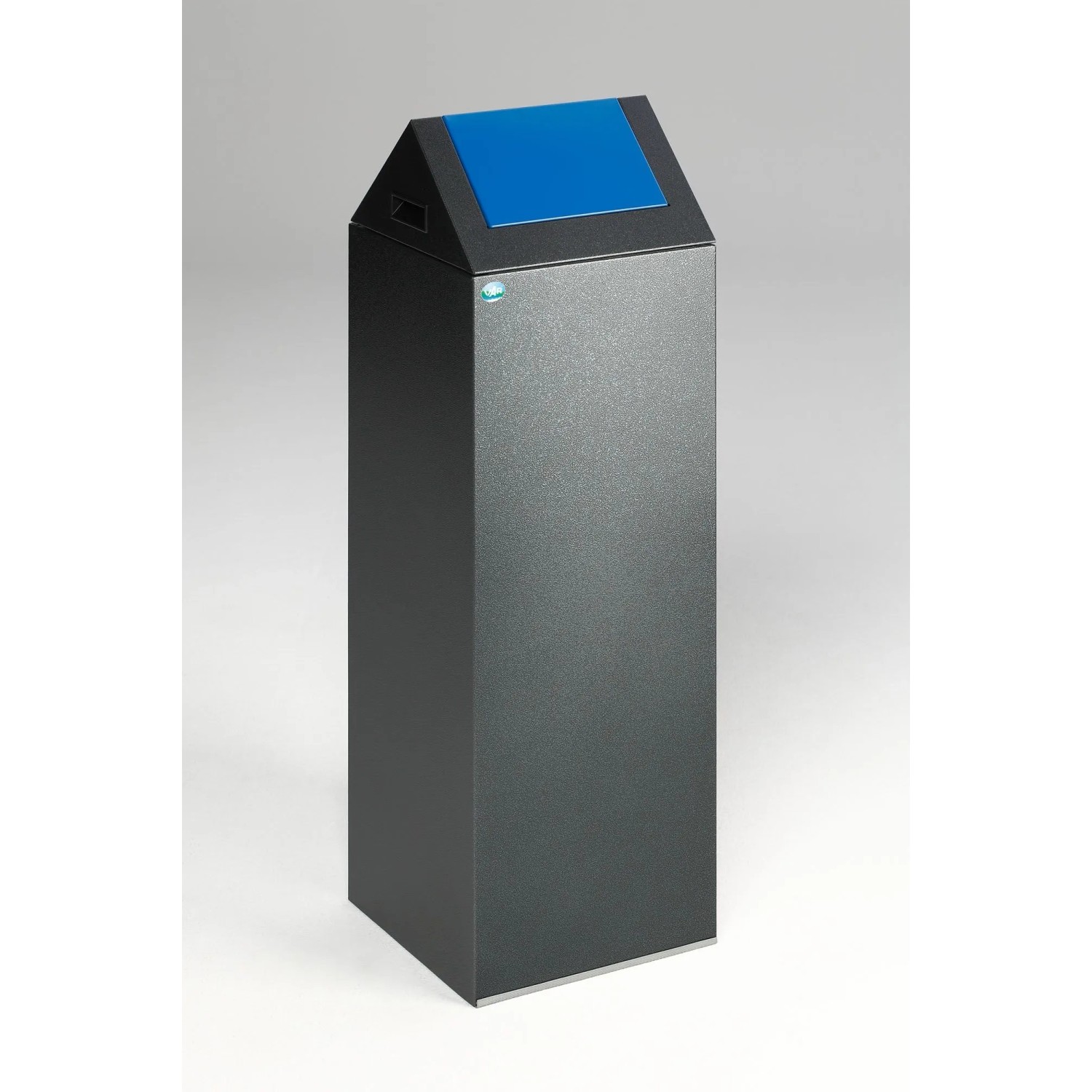 PROREGAL Selbstlöschender Wertstoffsammler Spitz Mit Einwurfklappe 89 Liter HxBxT 104,5 x 32 x 32 cm Verzinkter Stahl Grau Blau