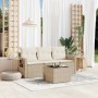 Beige 4-tlg. Garten-Sofagarnitur aus Rattan mit Kissen. Gartenmöbel-Set mit Tisch und Stauraum.
