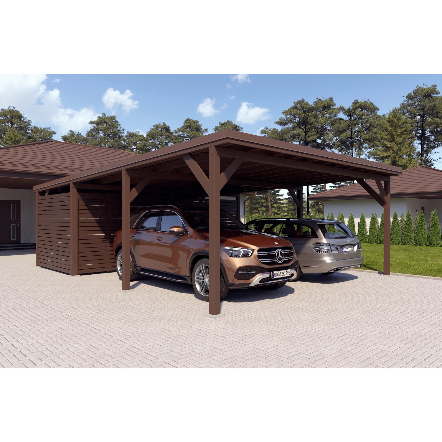 Holzbrüder Carport Ralf 52m² mit Geräteraum Graubraun-Dunkelbraun günstig online kaufen