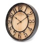 Vintage Wanduhr Schwarz-Holzoptik, 3D-Ziffern im Used Look. Leises Uhrwerk, Ø 35 cm, für Wohnraum.
