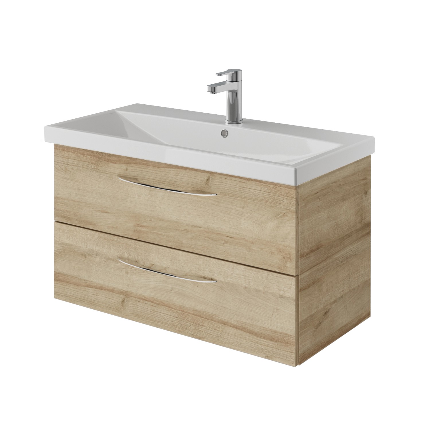 Pelipal Badmöbel-Set Serie 4035 in Riviera Eiche mit Waschbecken und Unterschrank.