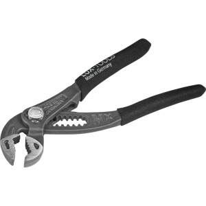LUX-TOOLS Wasserpumpenzange MX Pro 135 mm mit automat. Maulweitenanpassung und schwarzen, rutschfesten Griffen.
