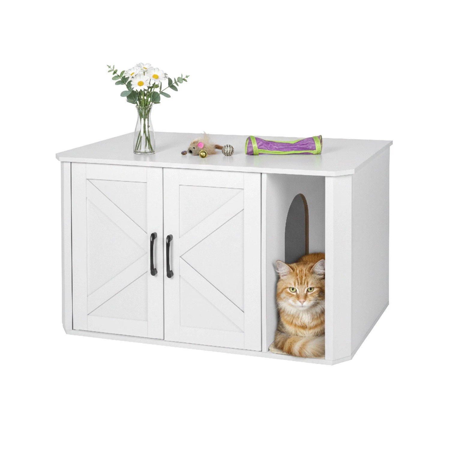 Relaxdays Katzenschrank MDF Weiß Mit Streumatte 50 cm x 85 cm x 49 cm 14,5 kg
