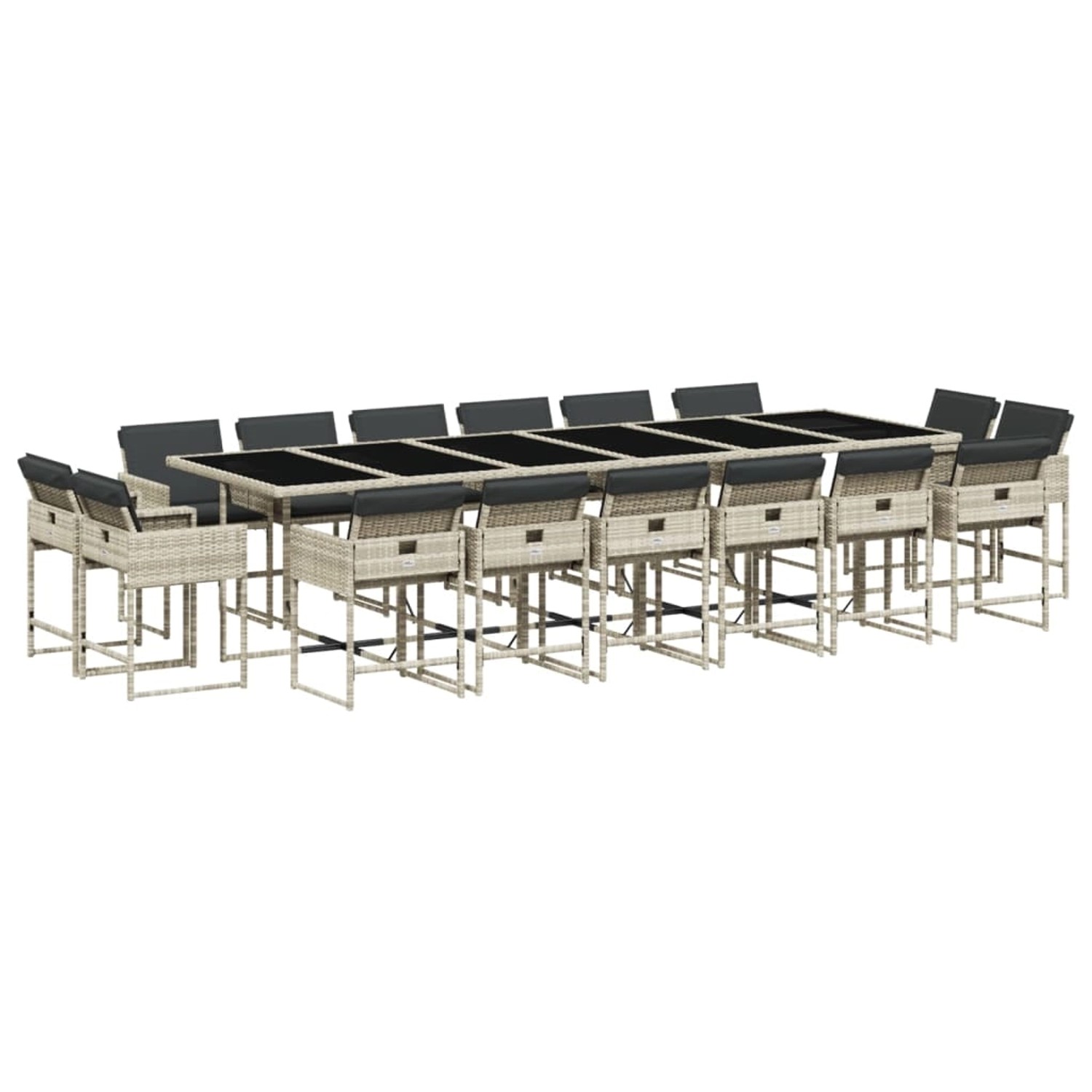 vidaXL 17-Tlg Garten-Essgruppe mit Kissen Hellgrau Poly Rattan 3211427