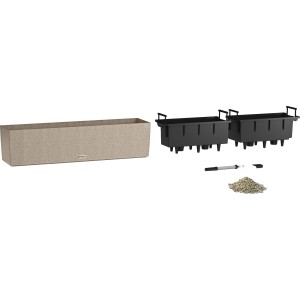 Lechuza Balconera Stone 80, sandbeige, 79 cm. Balkonkasten mit Bewässerungssystem und Pflanzeinsätzen.