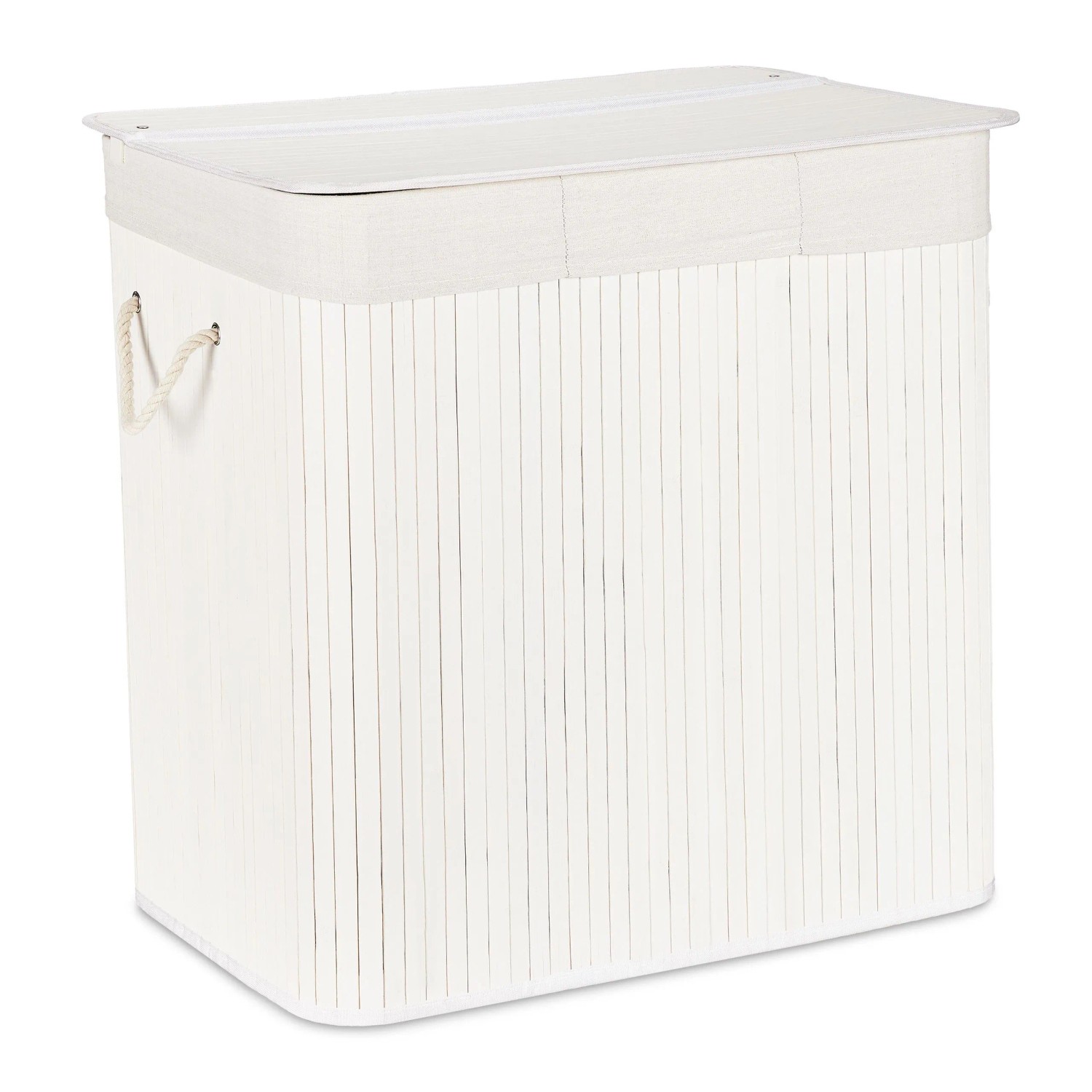 Relaxdays Wäschekorb Bambus Weiß 3 Fächer mit Deckel Faltbar 62 x 62,5 x 42,5 cm 3,6 kg