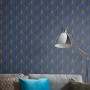 Blaue Erismann Vliestapete Elle Decoration 4 Avantgarde mit goldenem Art Deco Fächer-Muster.