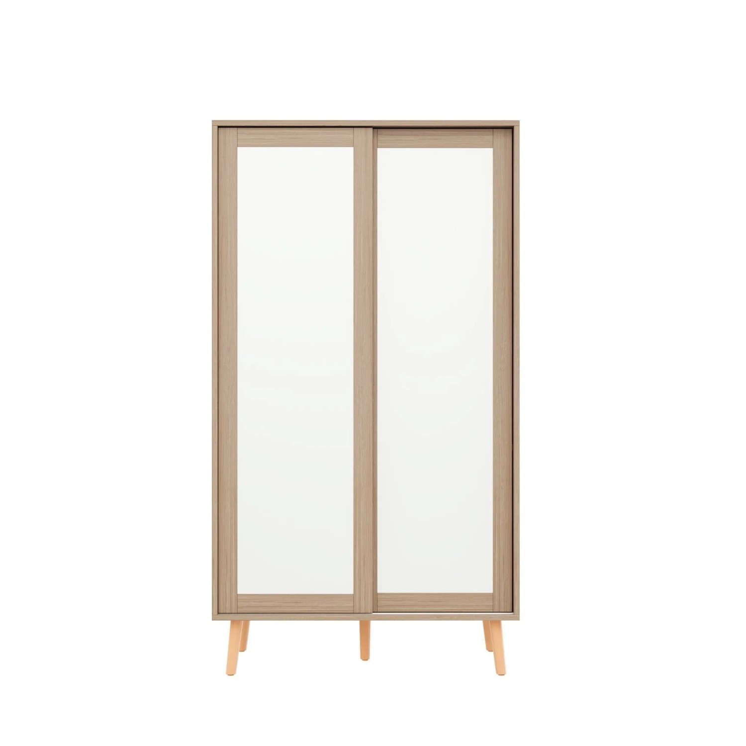 Merax Schwebetürenschrank 80x46x141,5 cm Weiß Naturholz 2 Kleiderstangen