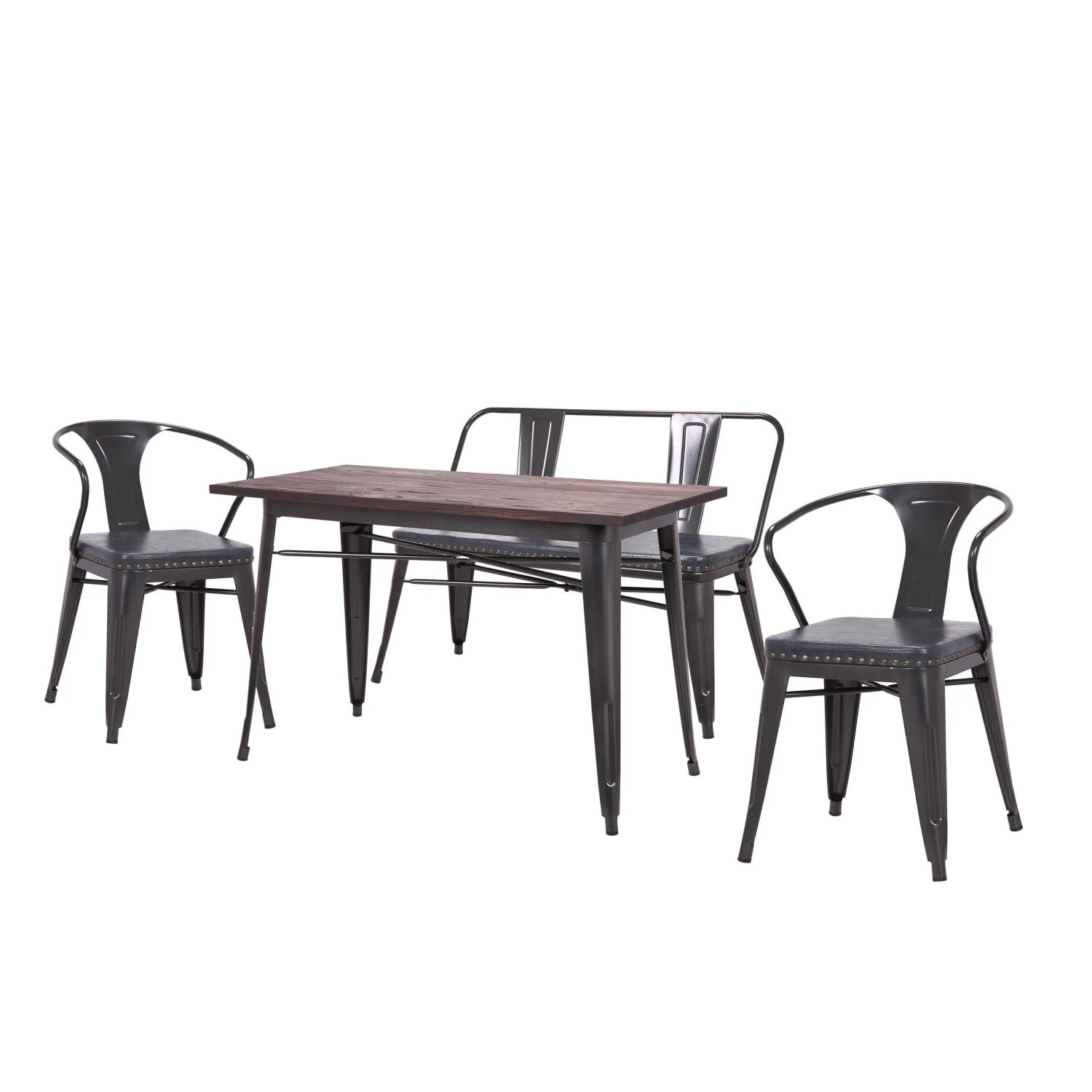 MCW Esszimmer-Set H10 4-teilig  2xEsszimmerstuhl Sitzbank Esszimmertisch Grau