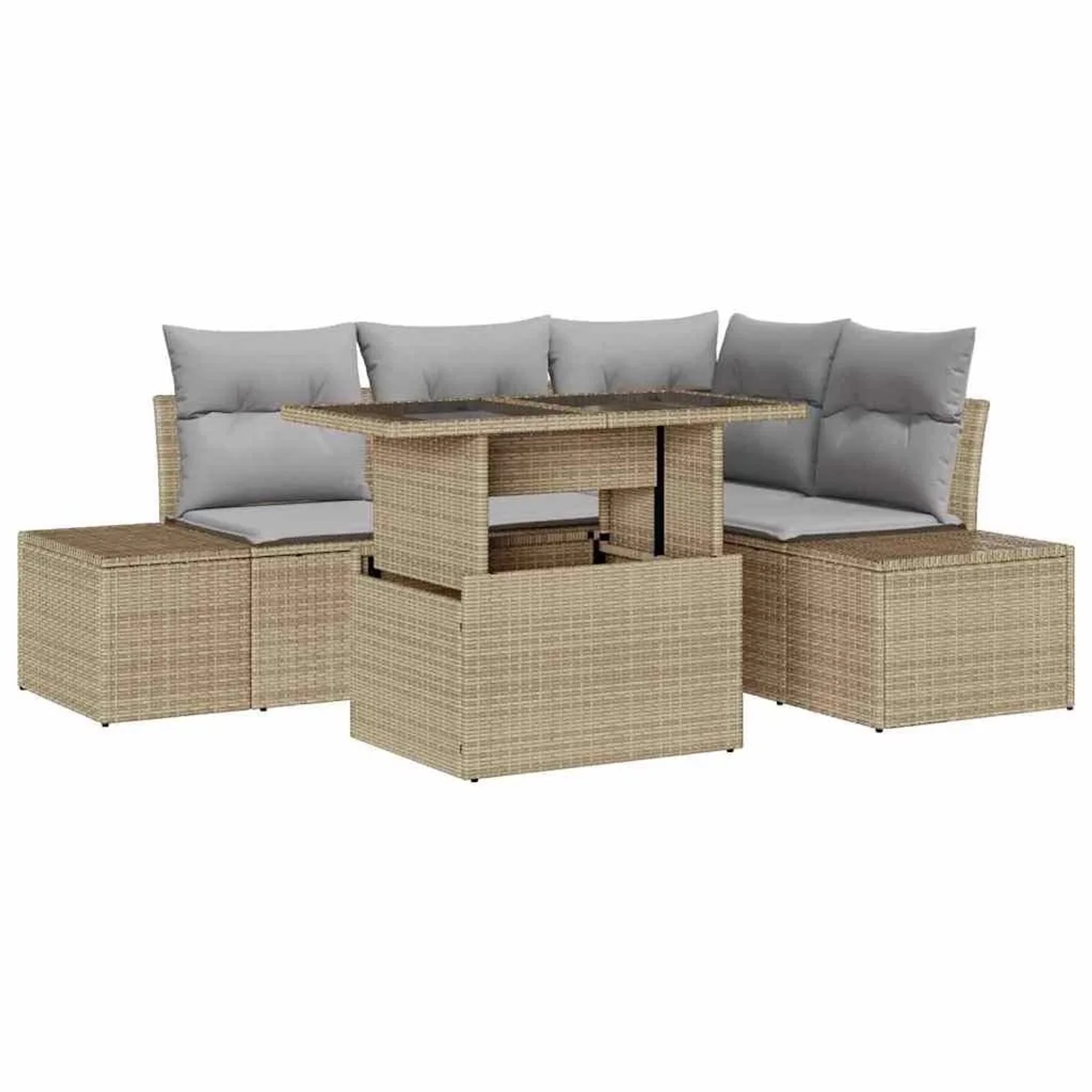 vidaXL Gartensofa-set mit Kissen 5-Tlg Beige und Hellgrau Poly-Rattan 33491 günstig online kaufen