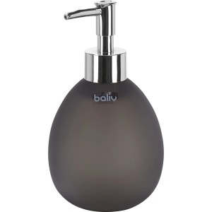 Grauer baliv Seifenspender in Tropfenform mit silbernem Pumpkopf. Ideal für Bad & WC.