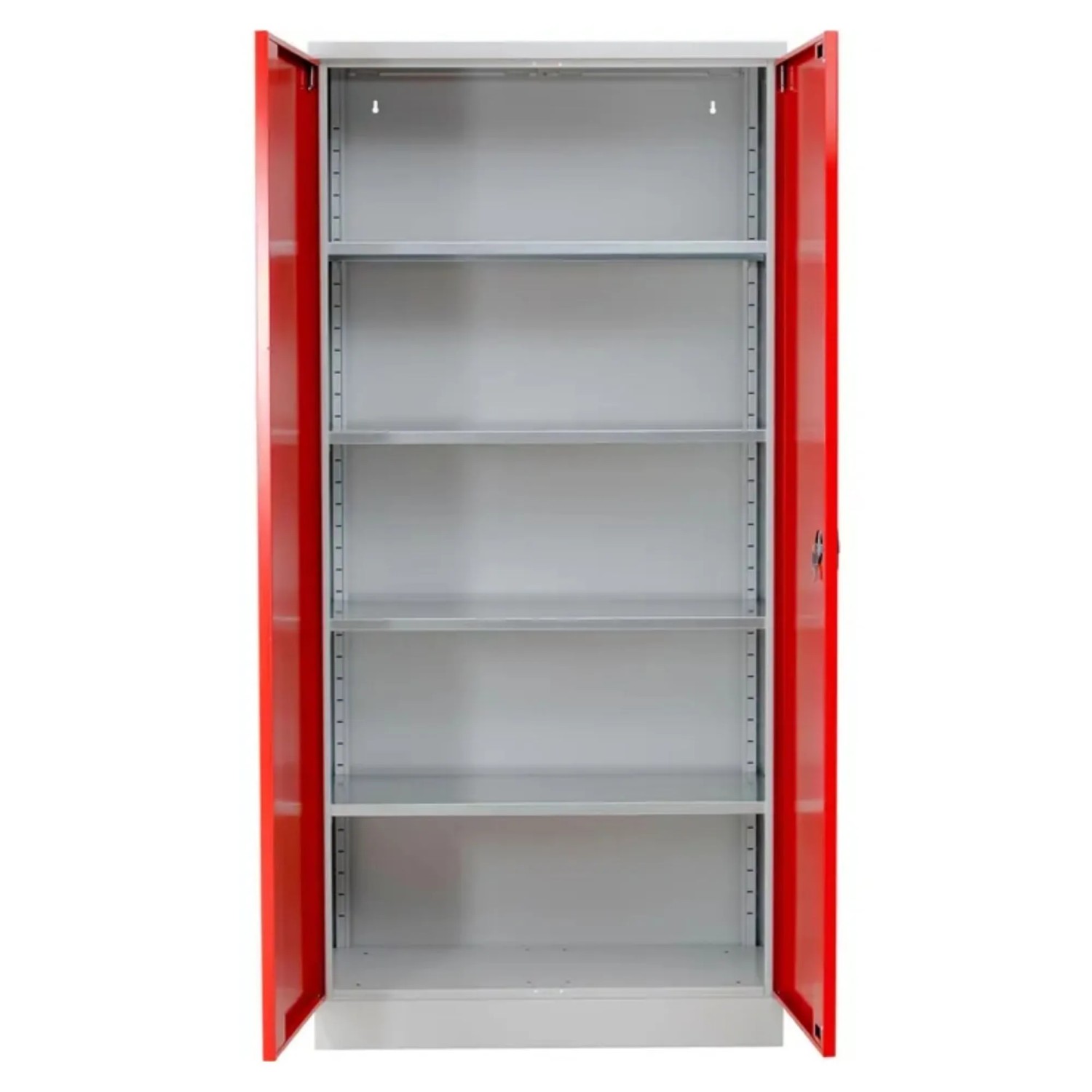 PROREGAL Stahlschrank Bee 10 Fachböden HxBxT 195 x 92 x 60 cm Verzinktes & Verstärktes Fachbodenmaterial Grau & Rot