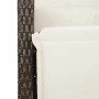 Detailansicht: Brauner vidaXL Gartensessel aus Rattan mit cremefarbenem Kissen.
