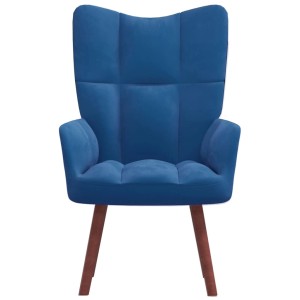 Blauer Relaxsessel aus Samt mit Holzbeinen. Bequemer Sessel für Wohnzimmer und mehr.