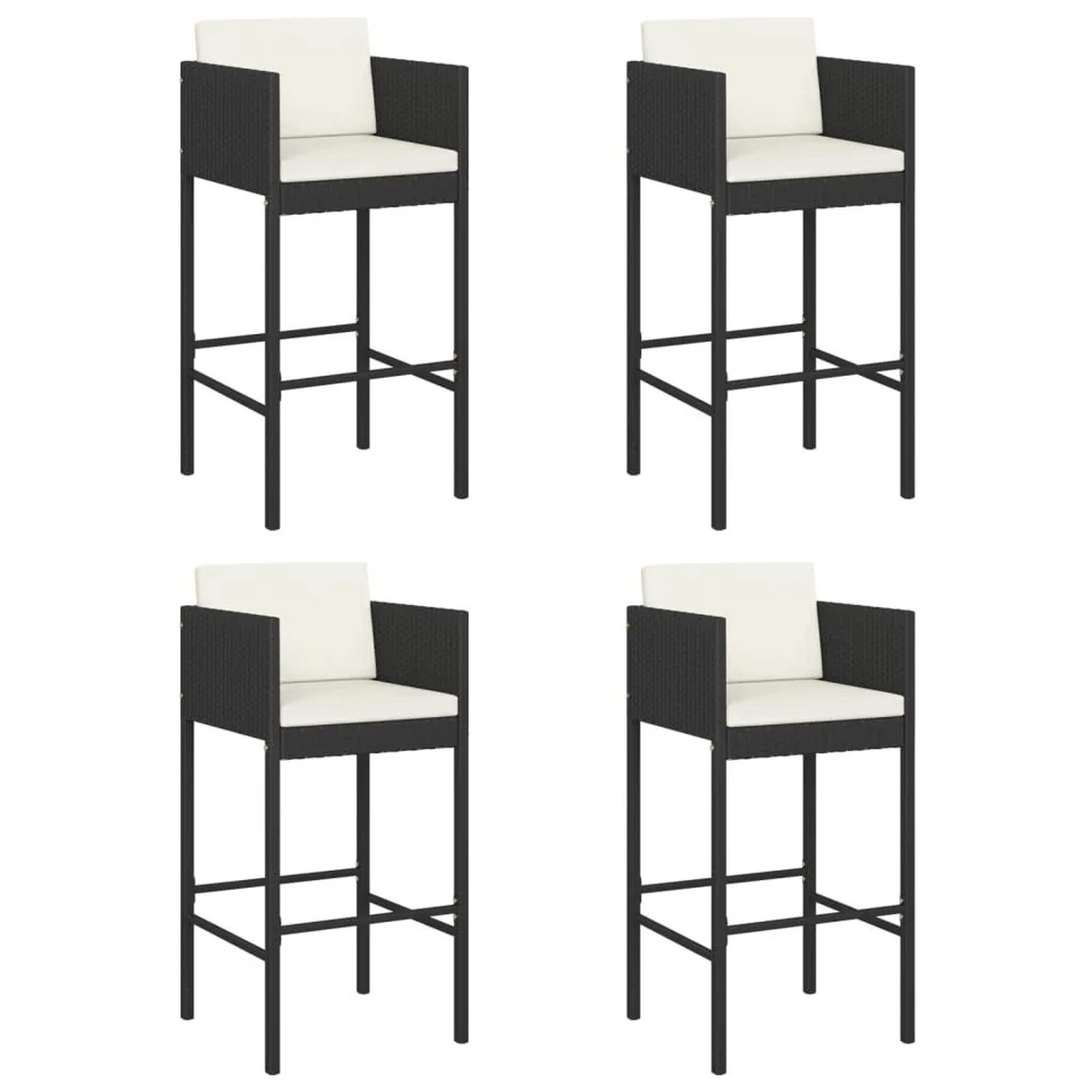 vidaXL Barhocker 4 Stk mit Kissen Schwarz Poly Rattan 316660