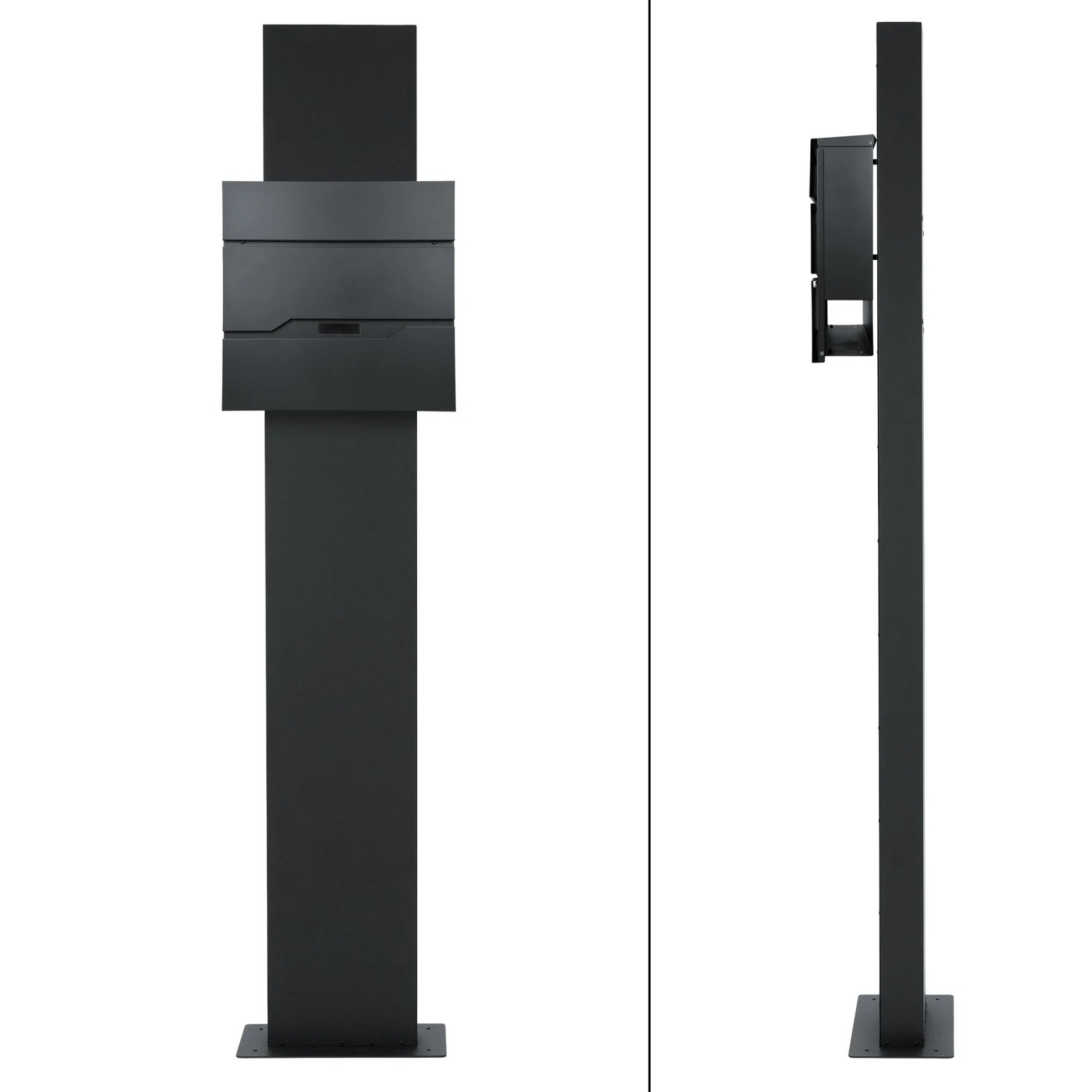 ML-Design Standbriefkasten in Anthrazit mit Zeitungsfach und Standfuß.