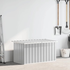 Graue furnicato Gartenbox (129x67x65 cm) aus verzinktem Stahl für Gartenauflagen und Werkzeug.