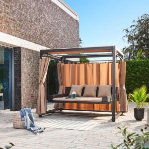Home Deluxe Pavillon Provence mit Liege: Gartenpavillon mit Rattanliege und Vorhängen für entspannte Stunden.