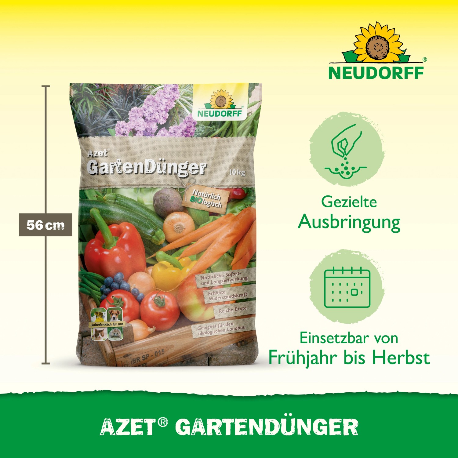 Neudorff Azet Gartendünger 10 kg Sack mit Gemüseabbildung.