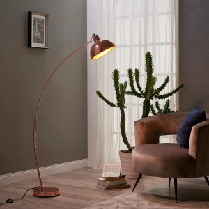 Roségoldene Teamson Home Bogenleuchte, 153 cm, mit Glockenschirm. Elegante Stehlampe im Industriedesign.