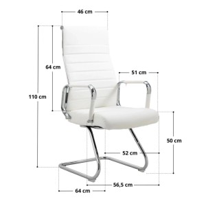Weißer Svita Office Comfort Besucherstuhl Freischwinger aus Kunstleder mit Armlehnen und hoher Rückenlehne. Maße: 110x56,5x64 cm.