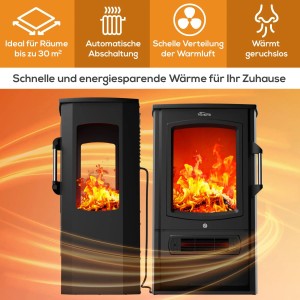 TroniTechnik Elektrokamin mit LED-Flammeneffekt, 1000/2000 Watt, schwarzer Metallkorpus.