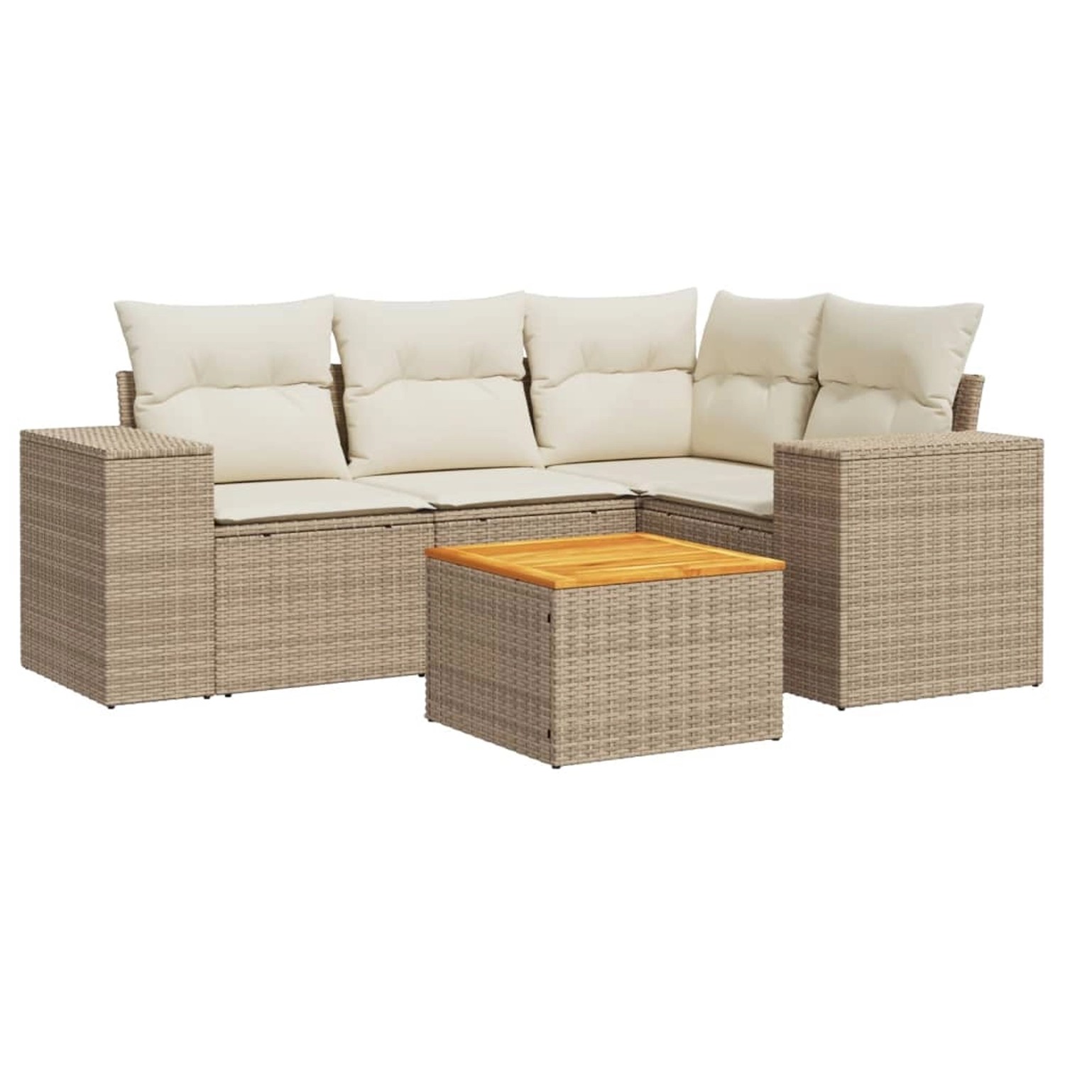 vidaXL 5-Tlg Garten-Sofagarnitur mit Kissen Beige Poly Rattan 3225428