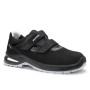 ELTEN Sicherheitssandale RAY XXFIT in Schwarz mit Klettverschluss und grauer Sohle. Arbeitsschuh S1 ESD.