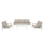 Jardi 4-teilige Gartenmöbel Sofagarnitur aus Aluminium mit Rattan-Box, weißem Gestell und beigen Polstern.
