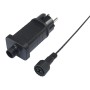 Netzteil und Stecker der bunten LED-Büschellichterkette mit schwarzem Kabel.