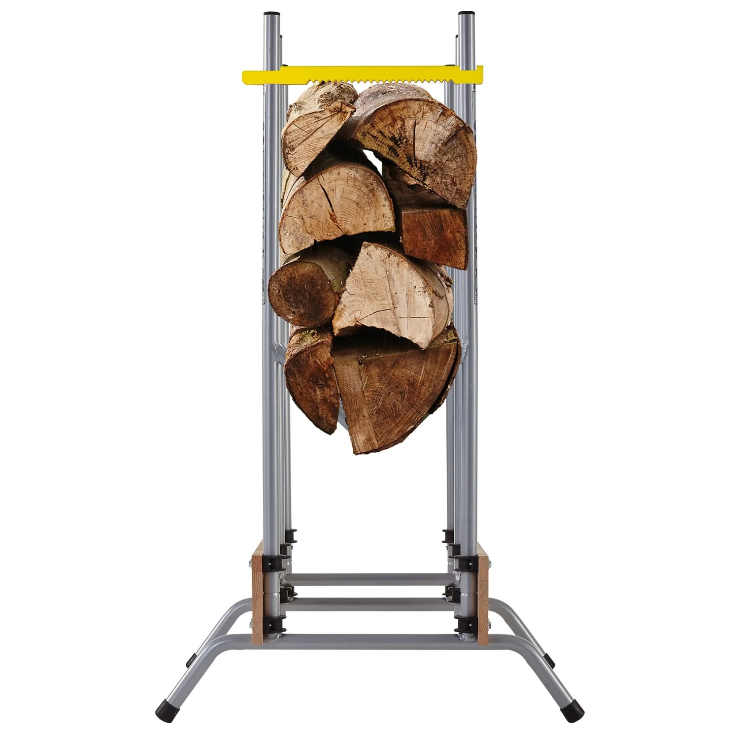 wolfcraft Sägebock FSC® mit Holzscheiten, klappbar und standsicher.