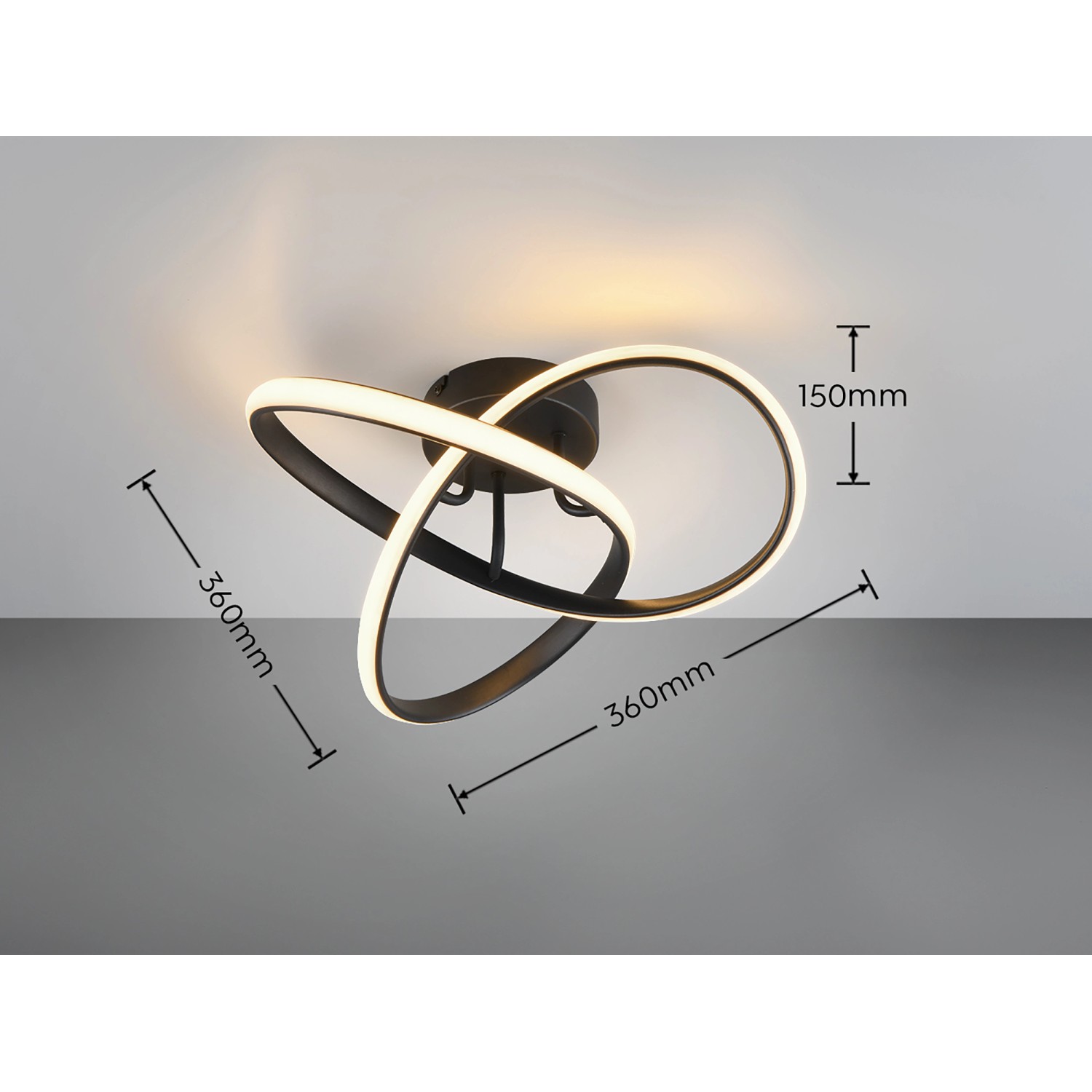 Moderne, schwarze LED Deckenleuchte Meo mit geschwungenem Design. Ideal für Wohnräume.