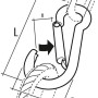 Maßzeichnung Conacord Feuerwehr-Karabinerhaken aus Stahl. Zeigt Maße L, B, x, y und Seilbefestigung. Ø 10 mm, 100 mm.