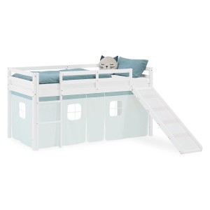 Homestyle4u Kinder Hochbett 90x200 Rutsche Vorhang Grün Kinderbett Weiß 2932
