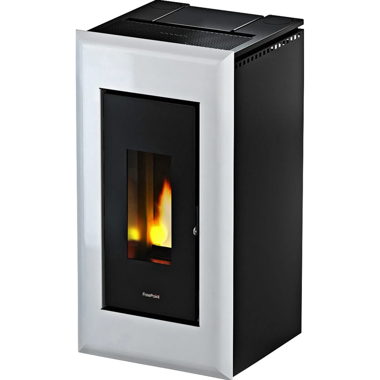 Freepoint Pelletofen Vega, Stahl weiß, 10,5 kW. Pelletofen mit Automatik und Flamme.